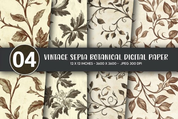 Download Vintage Sepia Botanical Digital Paper - Digital Collection