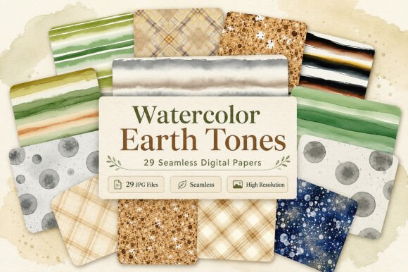 Download Watercolor Earth Tones Digital Paper - Digital Collection