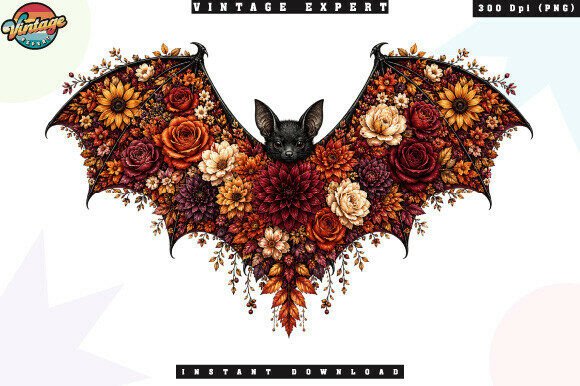 Download Floral Gothic Bat Autumn Bloom PNG - Flora Collection