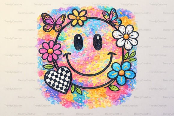 Download Retro Smiley Face Floral Butterfly PNG - Flora Collection