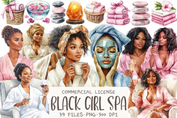 Download Black Girl Spa Day Watercolor Clipart - Premium Resources