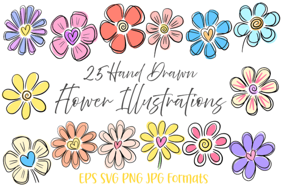 Download 25 Heart Doodle Hand Drawn Flowers Flora - Flora Collection